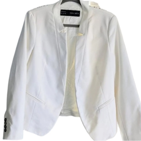 Zara Basic White Limited Edition Grommet Blazer Sz S embellished Back - Picture 2 of 8